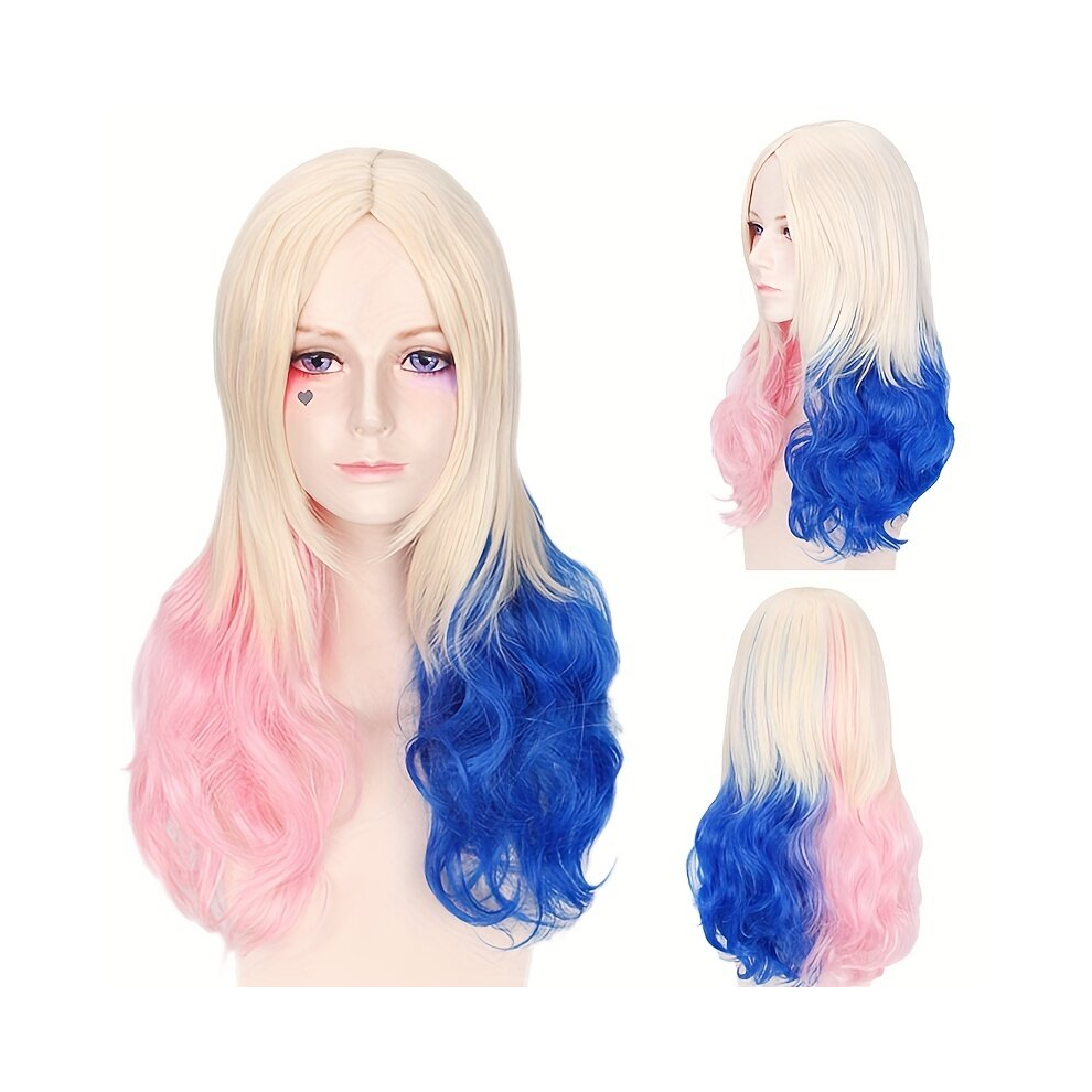 Unisex Multicoloured Costume Wigs Gemini Hair Long Curly Wig Synthetic Wig With Bangs Movie Cosplay Wig For Halloween Cosplay Party
