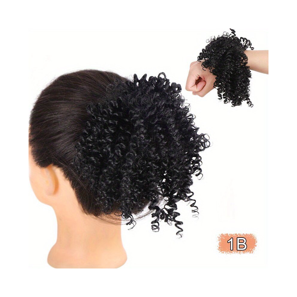 Unisex Black Ponytail Extension Messy Bun Wig Afro Curly Bun Bun Hair Extension Synthetic Short Afro Bun Hairpin Bun Messy Bun Hair Piece