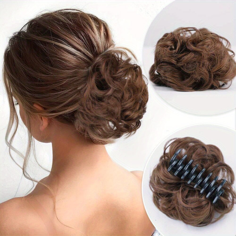 Messy Curly Clip Claw In Hair Hairpieces Wavy Curly Natural Looking Ponytail Extensions Synthetic Chignon For Women Girls