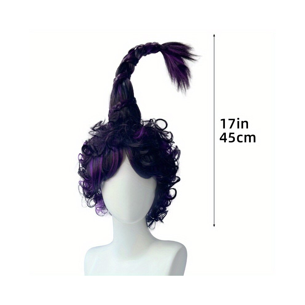 Unisex Multicoloured Costume Wigs Purple Curly Short Wig With Bangs Top Pigtail Synthetic Wig Anime Cosplay Wig For Halloween Cosplay Party