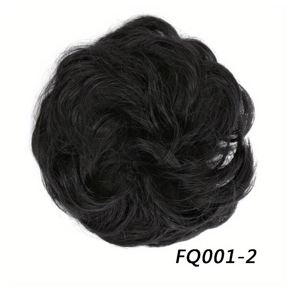 Unisex Black Synthetic Messy Hair Bun Curly Wavy Hair Extensions Chignon Donut Fluffy Tousled Updo Elastic Band For Women Girls