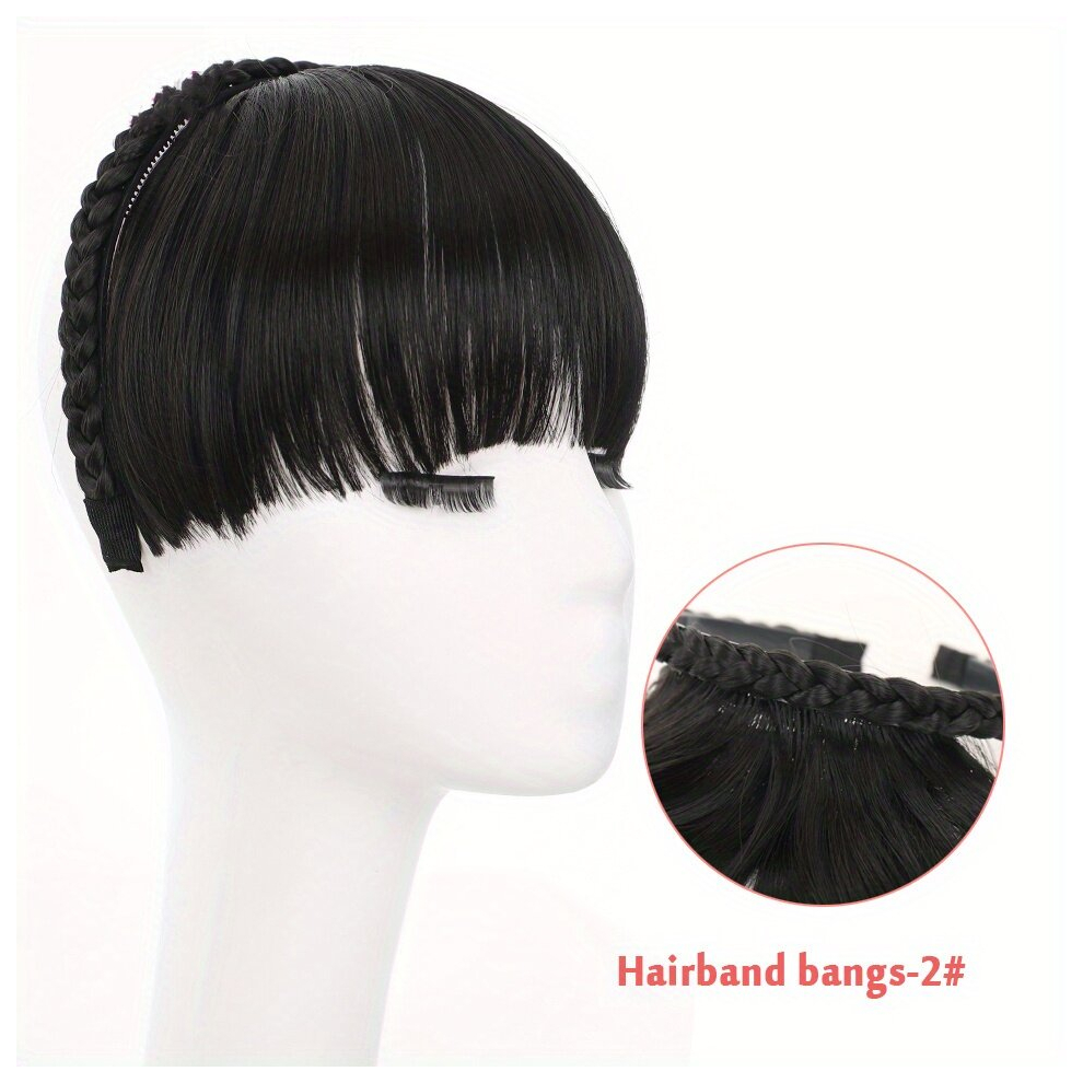 Synthetic Bangs With Braid Headband Natural Looking Clip In Hair Extension Heat Resistant Fiber Hair Pieces For Women