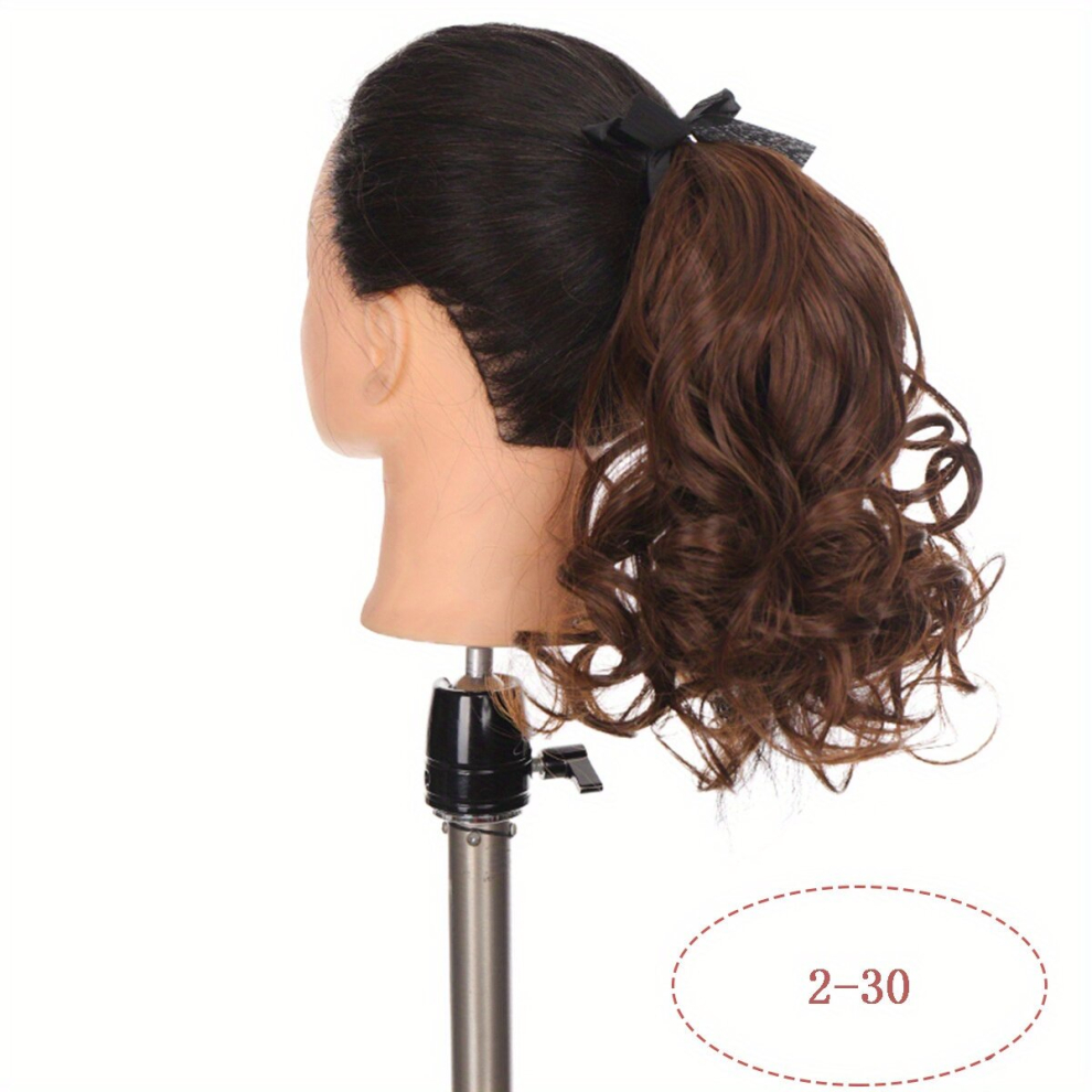 Ponytail With Ribbon Tie Wrapped Around Short Curly Wavy Ponytail Extensions Synthetic Hair Extensions Natural Looking For Daily Use