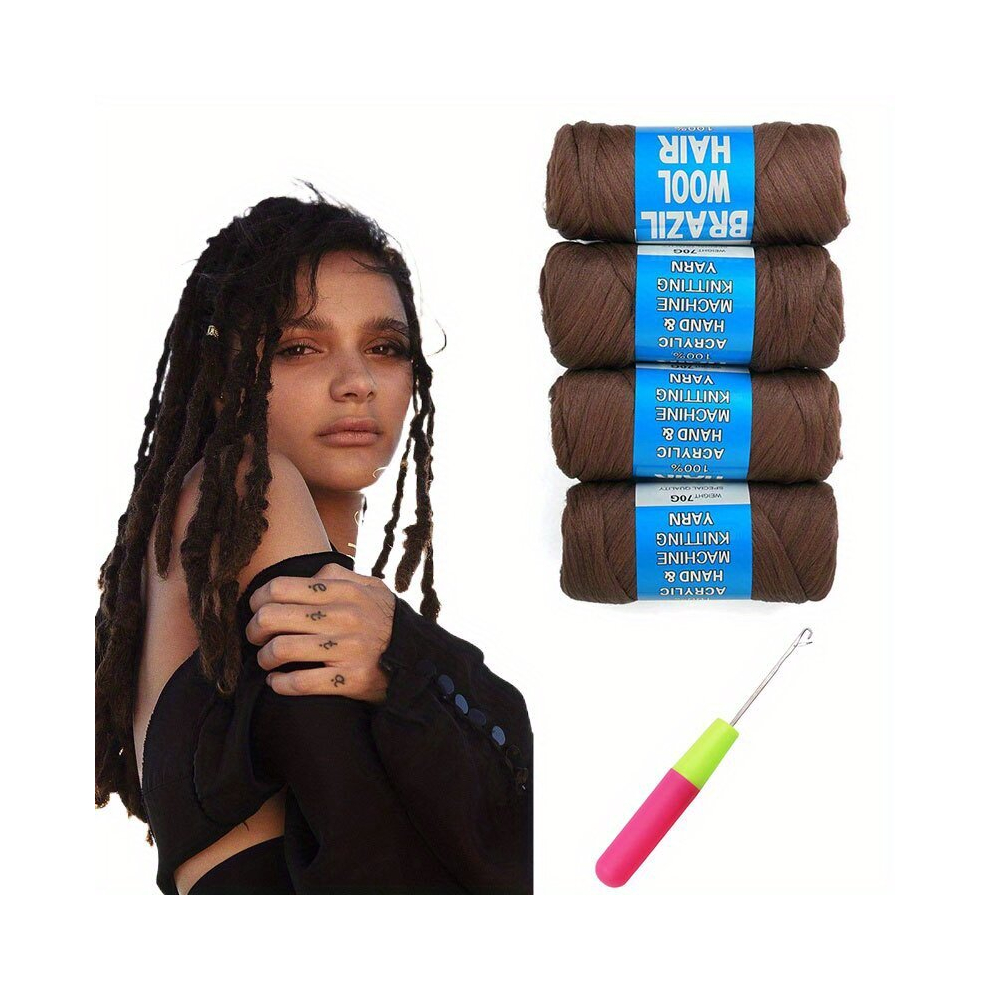 4 Roll Brazilian 70G Wool Hair Yarn For Braids African Faux Locs Braids Twisting Knitting Hair Yarn With Corkscrews Braids
