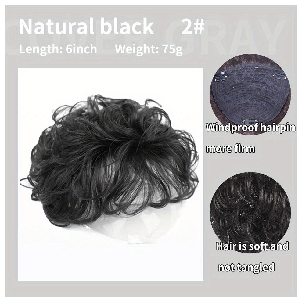 Unisex Black Invisible Curly Hair Topper With Bangs Seamless Clip In Hair Piece For Natural Hair Replacement And Hair Coverage
