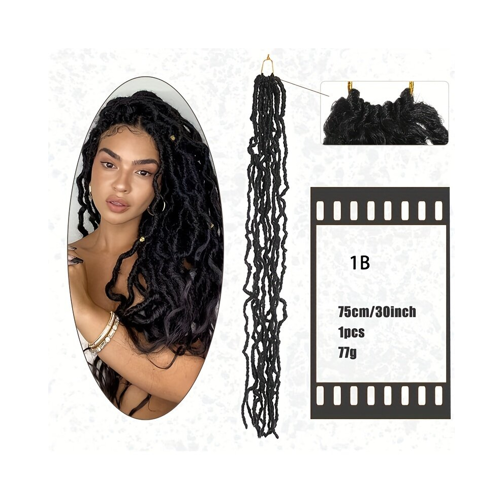 Unisex Multicoloured 30Inch Braided Dreadlocks Crochet Wig Curly Crochet Synthetic Hair Pre Looped Curly Soft Faux Locs Dreadlock Extensions For Women 1B