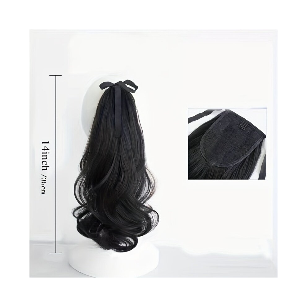 Unisex Black Synthetic Pony Tail Hair Long Wavy Hair Ponytail With Puffy Bandage Ponytail Pony Wigs Long Curly Wavy Hairpiece Extension For Women