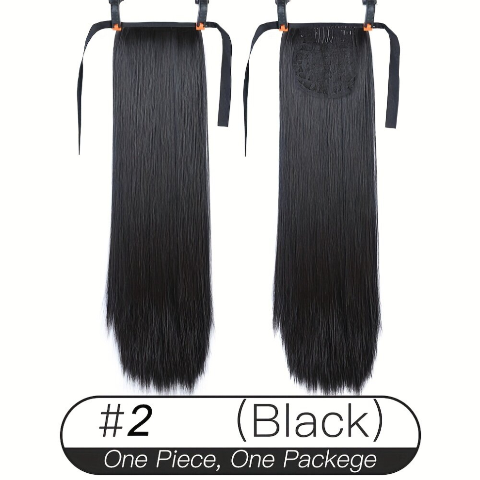Long Straight Ponytail Extensions With Ribbon Ties Natural Looking Synthetic Hair Extensions For Women Girls