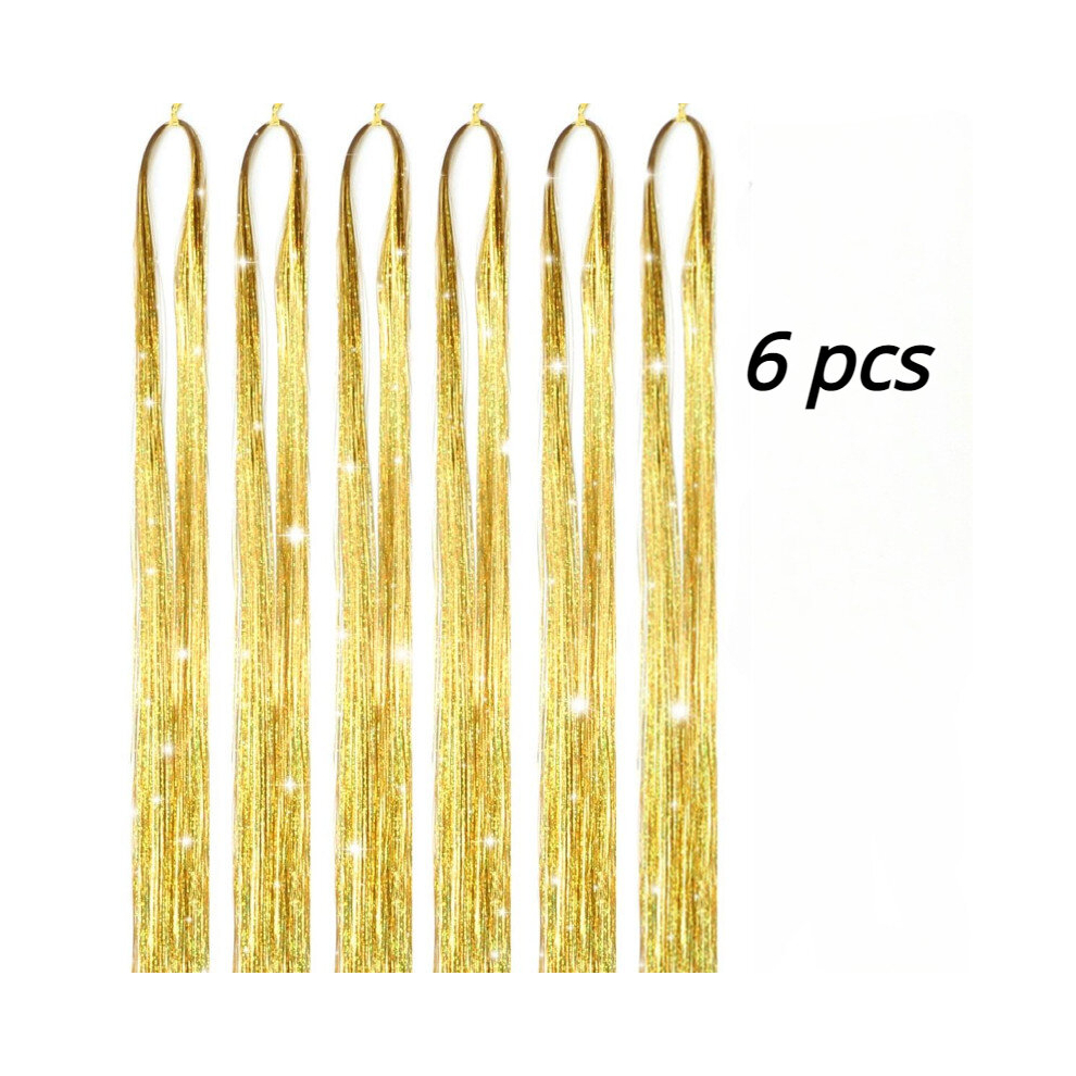 6pcs Y2K Tinsel Hair Extension With Tools Sparkle Glitter Rainbow Colored Synthetic Crochet Hair Extensions For Christmas Year Halloween Cosplay Party