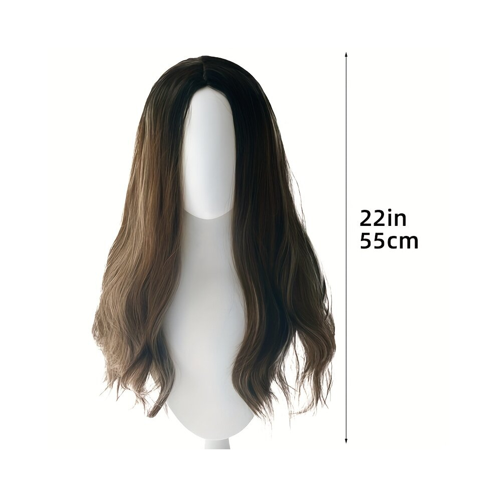 Unisex Multicoloured Ombre Brown Long Curly Wavy Wig Synthetic Wig Beginners Friendly Heat Resistant Costume Wig For Halloween Party