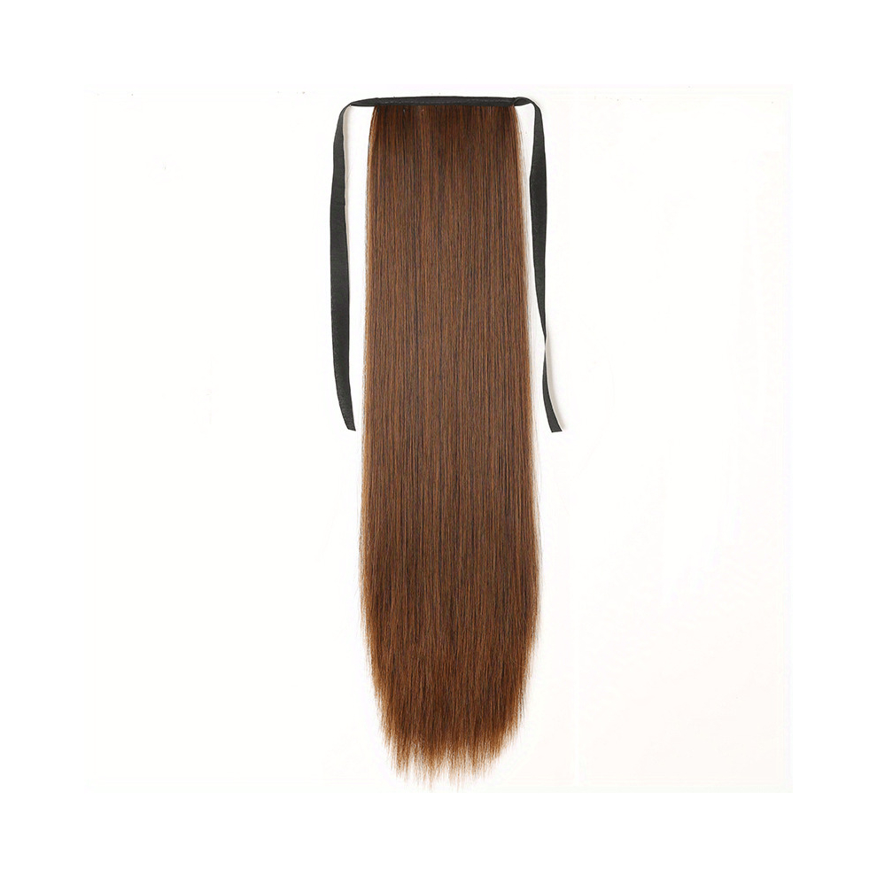 Ponytail With Hair Tie Wrapped Around Long Straight Ponytail Extensions Synthetic Clip In Hair Extensions Natural Looking For Daily Use