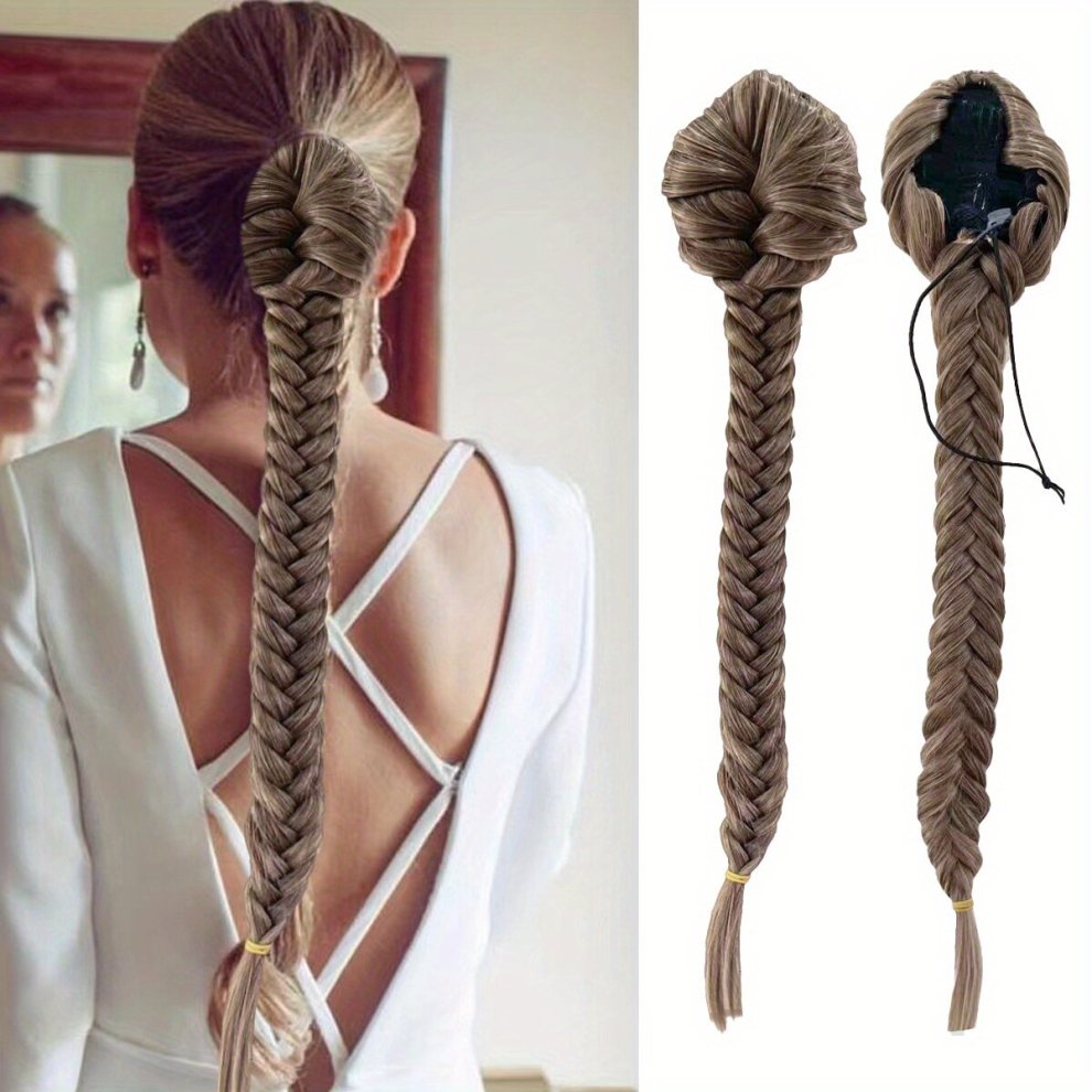 Unisex Multicoloured Synthetic Fishbone Braid Ponytail Hair Extensions Fishtail Drawstring Ponytail Wrap Around Ponytail For Women False Braid