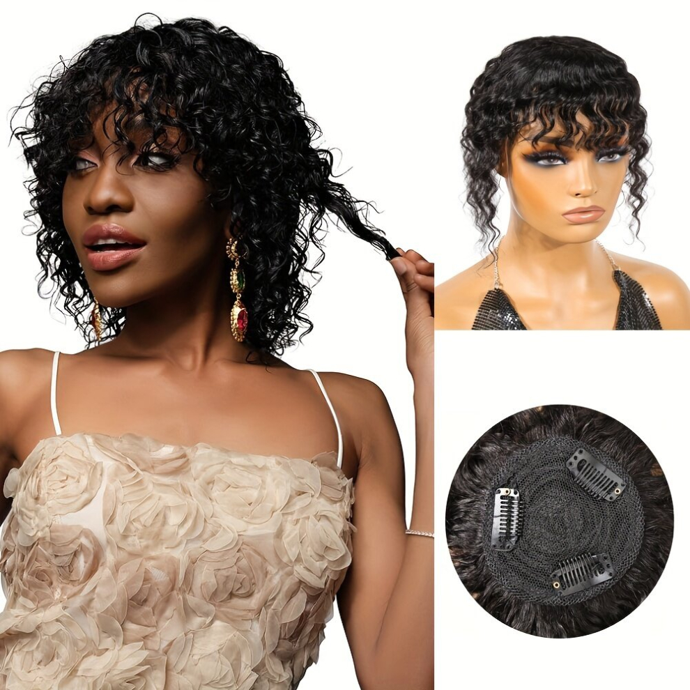 O part Hair Toppers For Women 100 Real Human Hair Deep Wave Hair Toppers Hair Pieces With Bangs Hairpieces For Thinning Hair Clip In Human Hair Topper