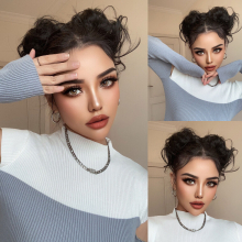 2pcs set Synthetic Bun Chignon Donut Brown Hair Bun Pad Elastic Hair Rope Rubber Band Hair Extensions