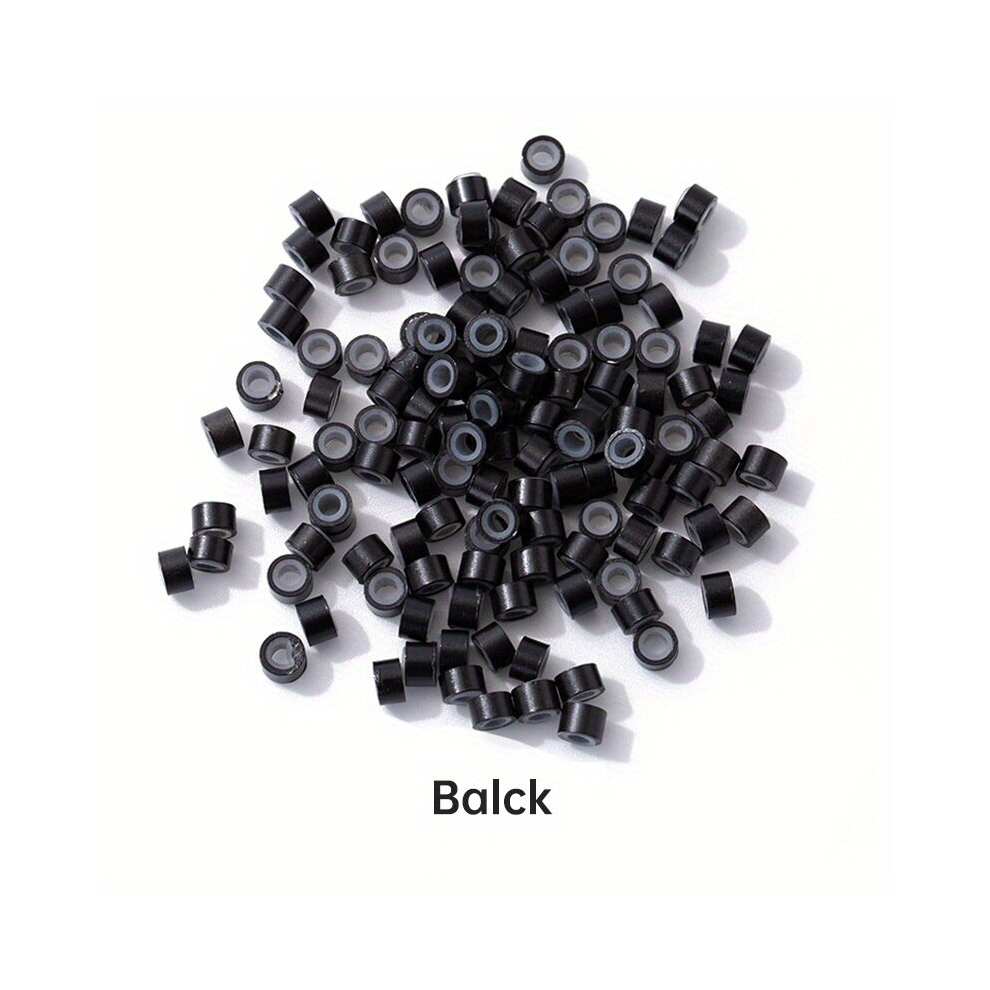 Unisex Black 500Pcs Bottle Hair Extension Rings 5Mm Silicone Lined Micro Link Ring Beads Loops For Human Hair Extension