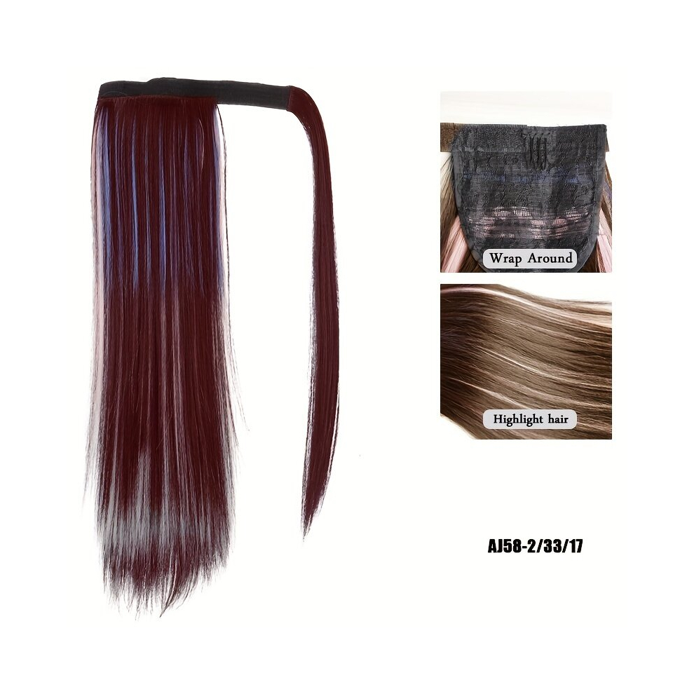 Ponytail With Hair Tie Wrapped Around Highlight Long Straight Ponytail Extensions Synthetic Clip In Hair Extensions Natural Looking For Daily Use
