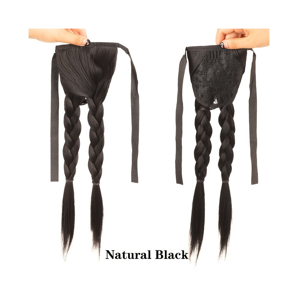 Twisted Braid Ponytail Wig Braided Hair Extension Tie Ponytail Wig With Clip In Ponytail Wig Long Synthetic Braiding Pony Tail Ponytail Wig For Women