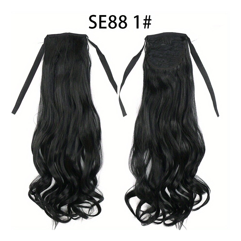 Unisex Black Invisible Synthetic Pony Tail Hair Long Wavy Ponytail In Clip Hairpiece With Hairpins Hair Extensions For Women