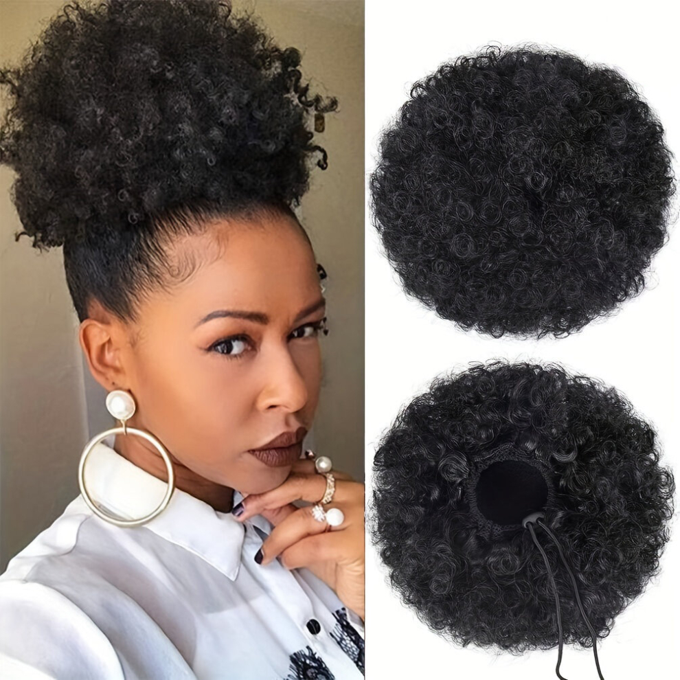 Afro Puff Ponytail Extension for Women Medium Length Synthetic Clip On Wig for Natural Hair Kinky Curly Bun Wig with Drawstring