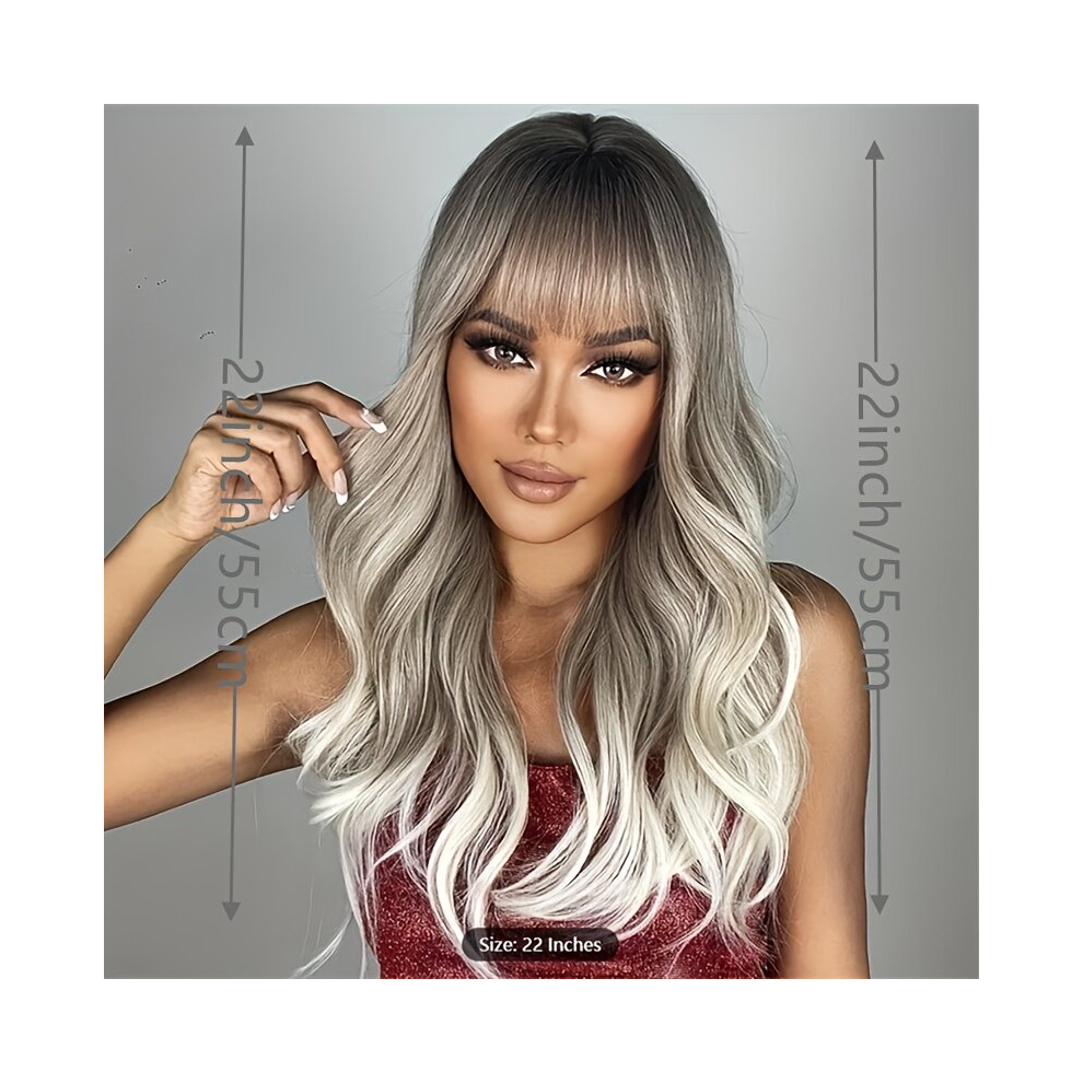 Unisex Multicoloured Ombre Long Curly Wavy Wig With Bangs Synthetic Wig Beginners Friendly Heat Resistant Natural Looking For Daily Use