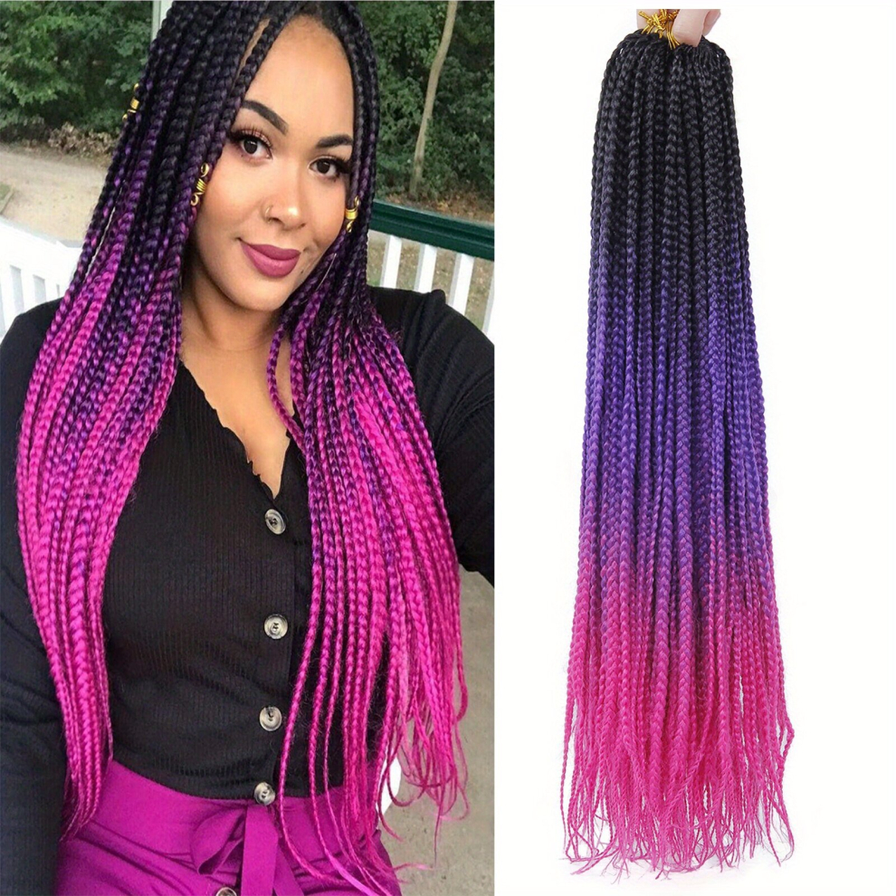 60 96 Cm Box Braids Crochet Hair Extensions Pre looped Ombre Crochet Box Braids Synthetic Braiding Hair Extensions