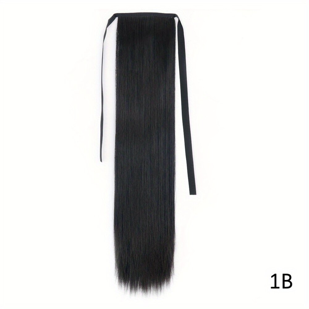 Long Straight Drawstring Ponytail Extensions With Ties Natural Looking Synthetic Fiber Ponytail Extensions For Women Girls