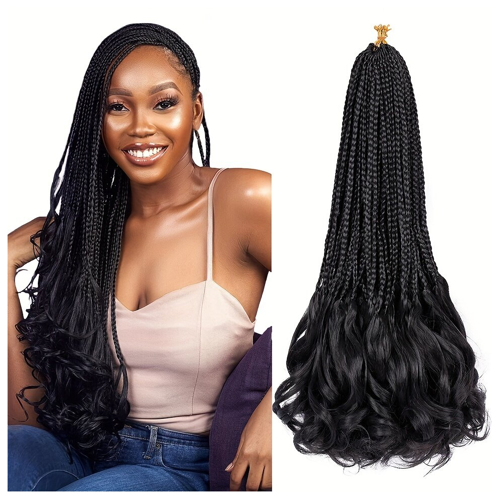 Unisex Multicoloured Goddess Box Braids With Bouncy Wavy Ends Braid Hair Pieces Synthetic Crochet Hair Extensions Fashionable For Daily Use Party