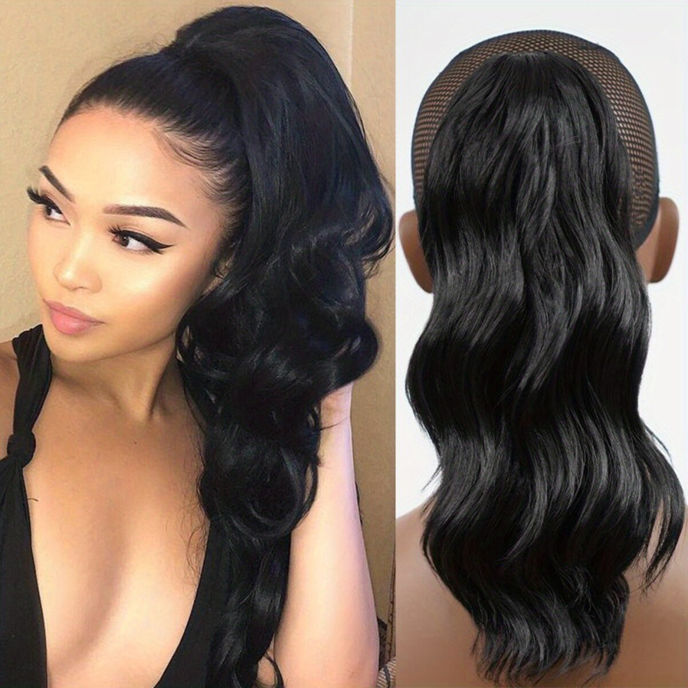 Claw On Ponytail Extension Water Wavy Pony Tails Hair Extensions Fluffy Natural Synthetic Hairpiece 14 Inch Dirty Blonde For Women Daily Use Party