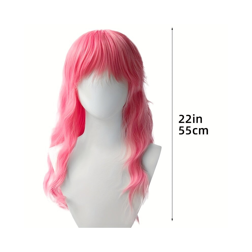 Costume Wigs Pink Layered Long Curly Wig With Bangs Synthetic Wig Anime Cosplay Wig For Halloween Cosplay Party