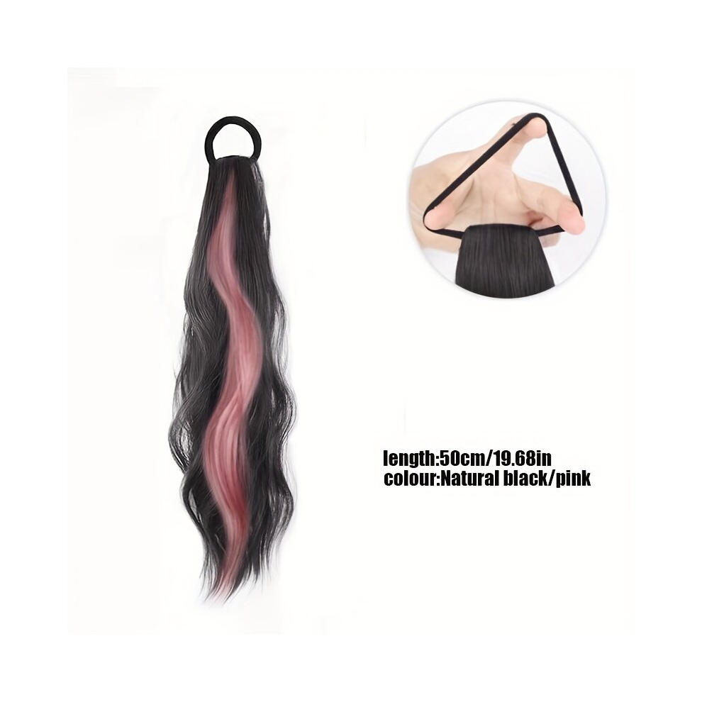 Ponytail With Elastic Hair Rope Highlight Long Wavy Ponytail Extensions Synthetic Hair Extensions Natural Looking For Daily Use