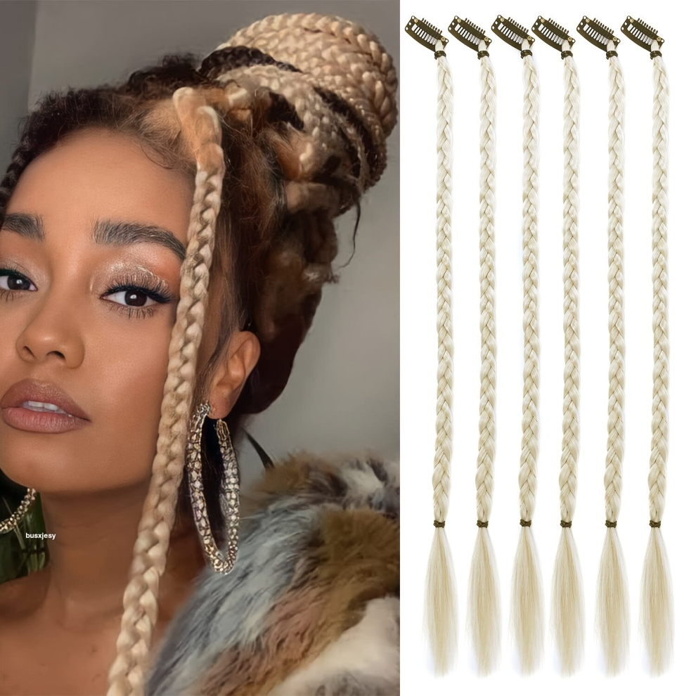6pcs Hair Pieces Box Braids Small Three strand Braid Hair Pieces Synthetic Clip In Hair Extensions Fashionable For Daily Use Party Cosplay Halloween