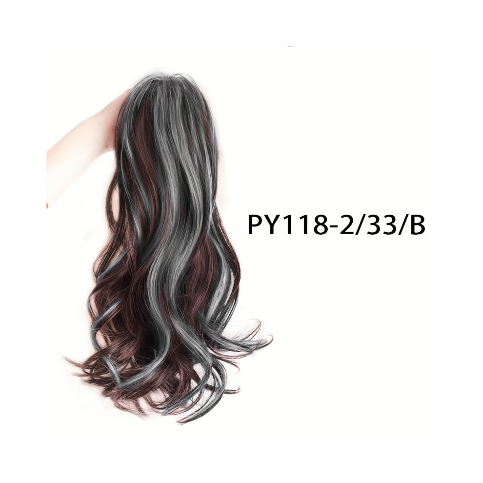 Unisex Multicoloured Ponytail Extension With Claw Clip Curly Wavy Synthetic Ponytail Tails For Women Ponytail With Highlights 35 56 Cm