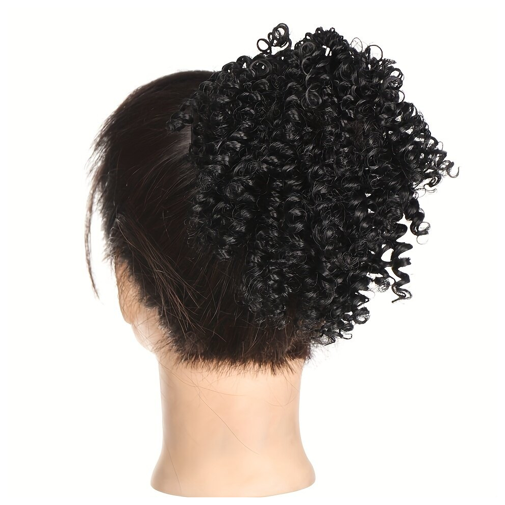 Unisex Multicoloured Synthetic Hair Bun Afro Kinky Short Curly Chignon Hairpieces For Women Elastic Rubber Band Hair Extensions
