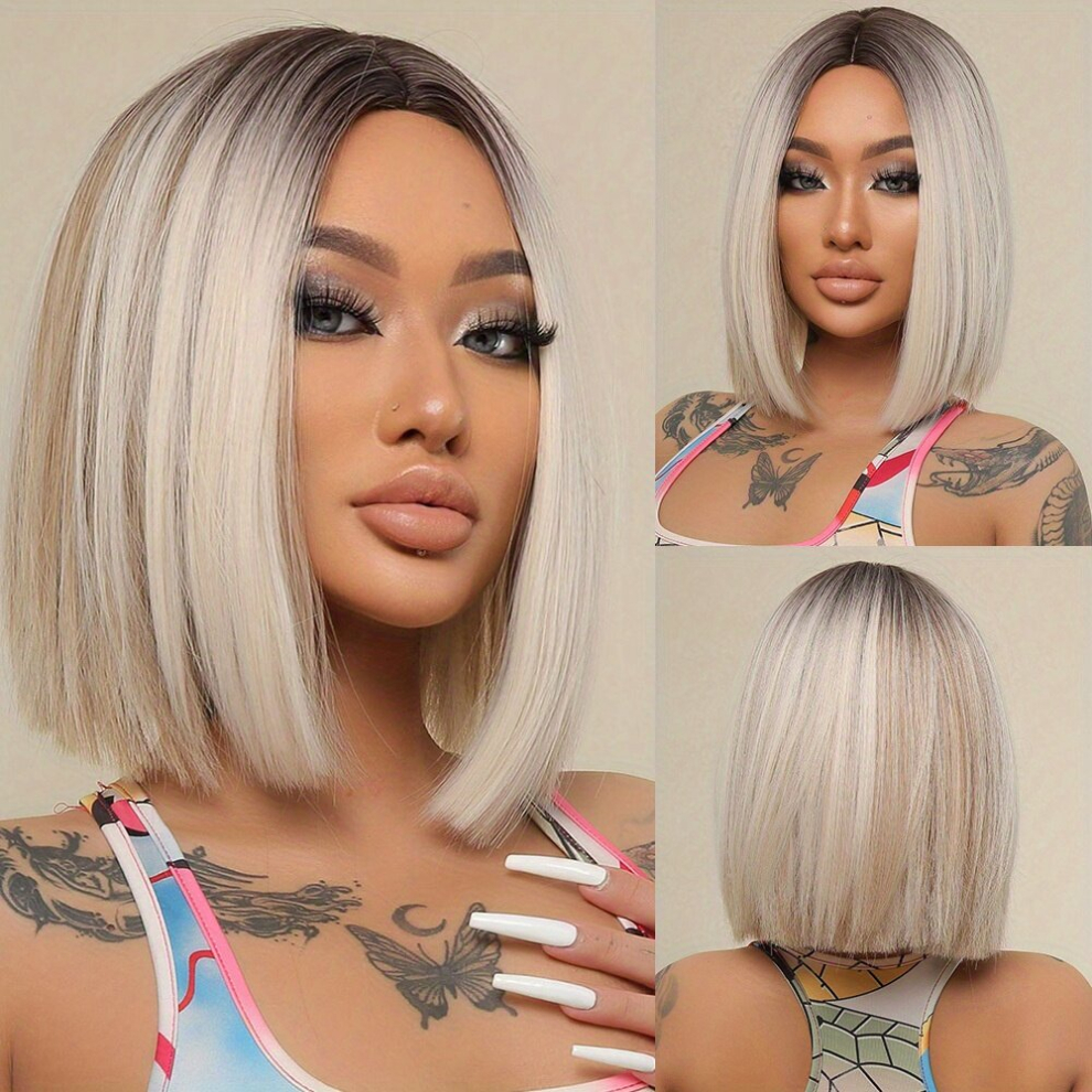 Middle Part Short Straight Bob Wigs Synthetic None Lace Wigs For Women For Daily Use
