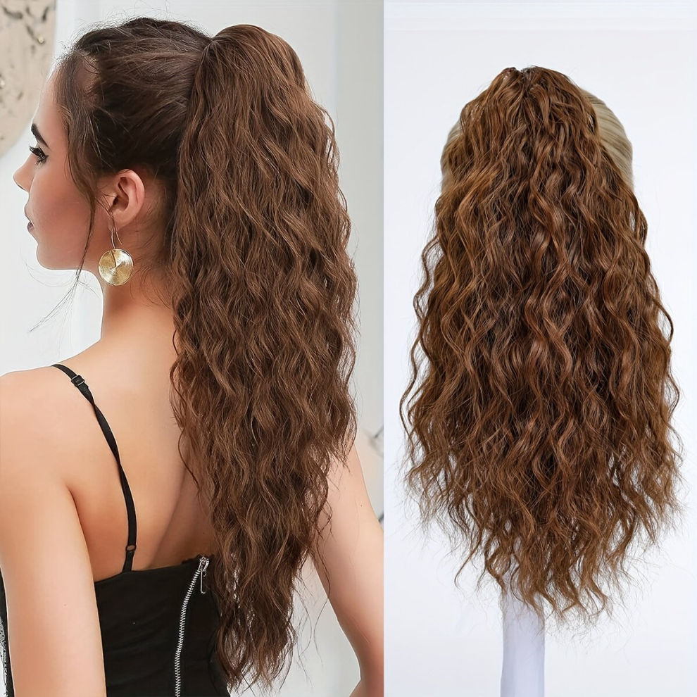 45 72 Cm Claw Clip Curly Wavy Blonde Drawstring Ponytail Extension For Women Synthetic Long Wavy Ponytail Clip In HairPiece For Women Synthetic Fiber