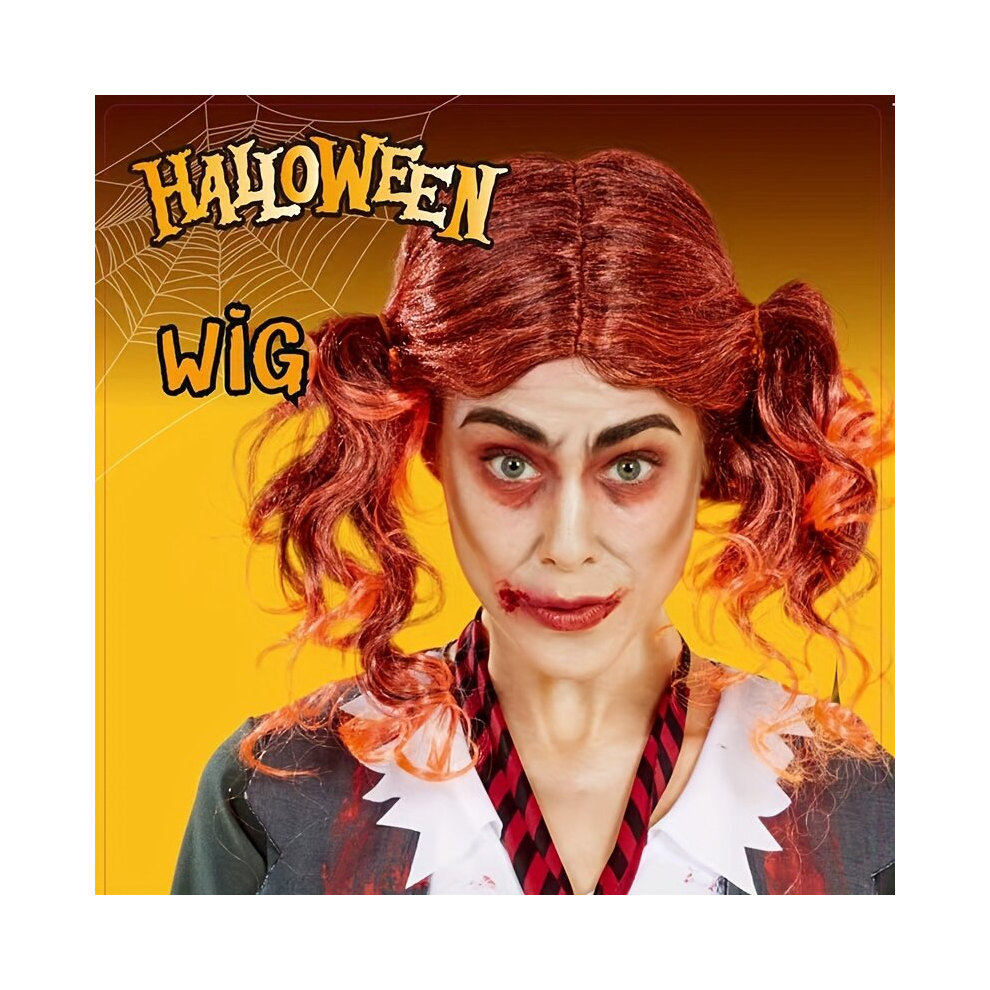 Unisex Red Costume Wigs Colorful Medium Long Wig Synthetic Wig Witch Clown Cosplay Wig For Halloween Cosplay Party