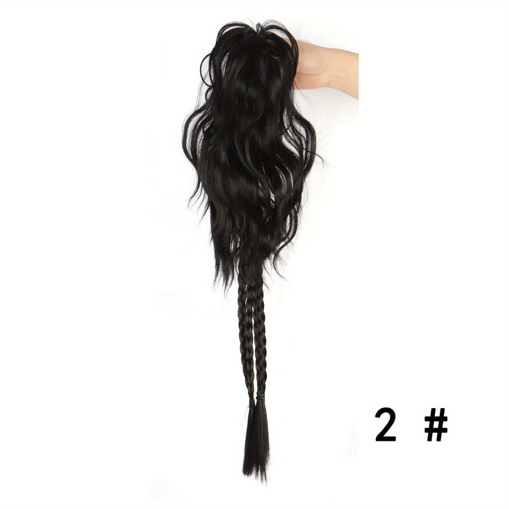 Synthetic Long Hair Braid Ponytail Curly Hair Bun Boxing Braid Wig Claw Clip Waterfall Half Ponytail Extension
