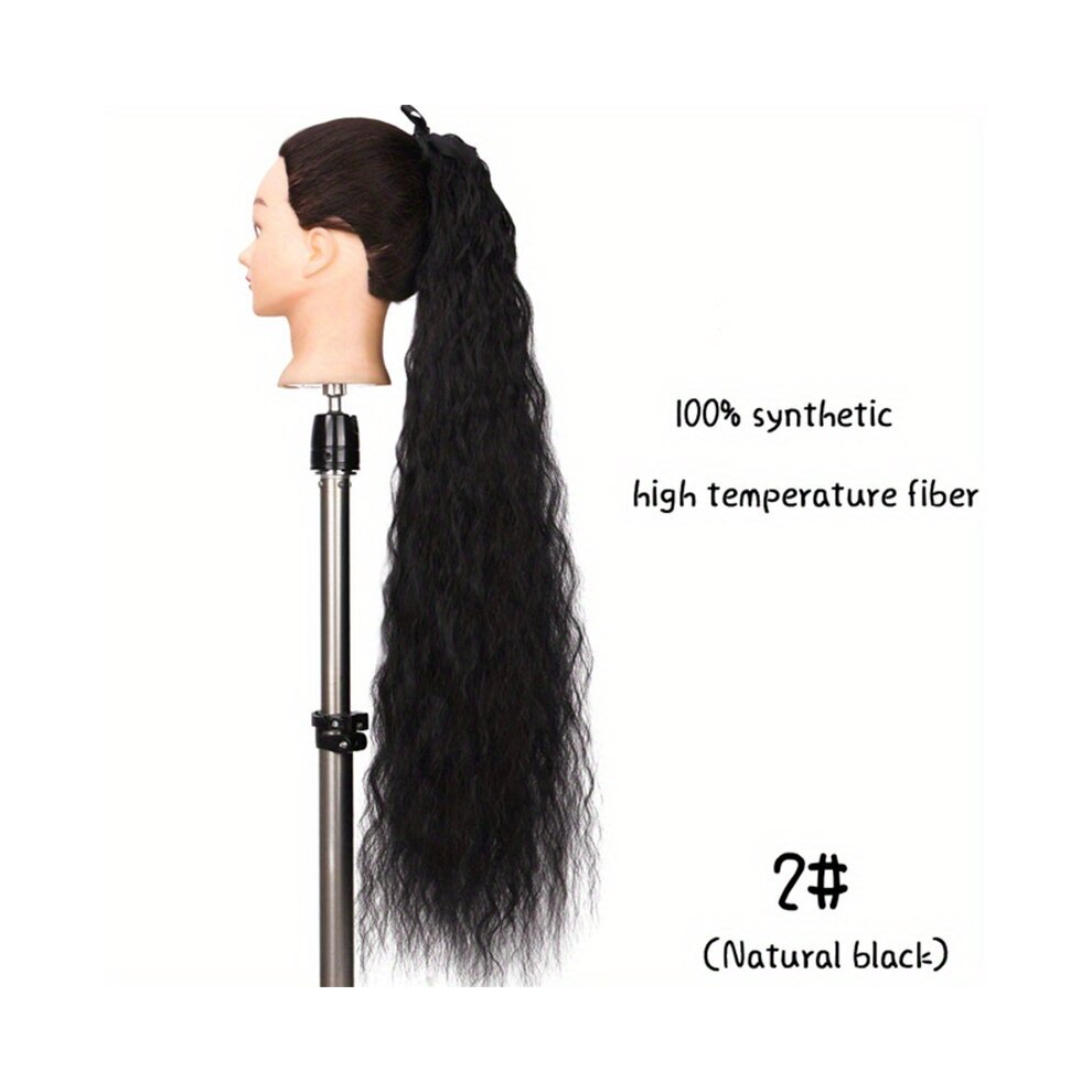 Ponytail With Ribbon Tie Wrapped Around Long Curly Wavy Ponytail Extensions Synthetic Hair Extensions Natural Looking For Daily Use