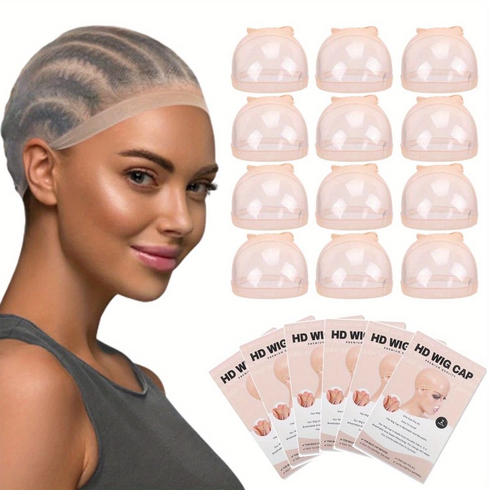 Unisex Multicoloured 12 Pcs Hd Wig Cap Elastic Breathable Invisible Wig Caps Wig Accessories Perfect For Professional Use