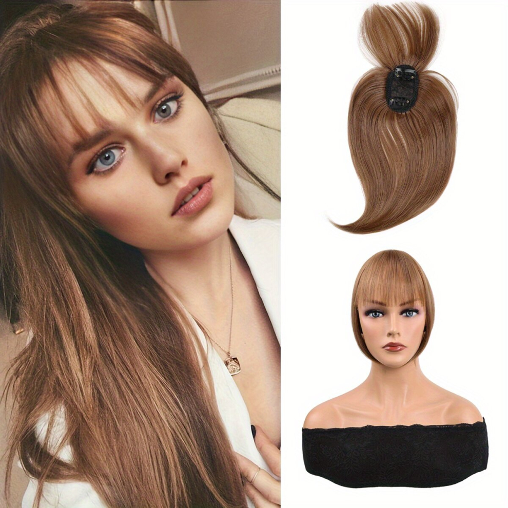 Unisex Multicoloured Invisible Straight Wig With Bangs Synthetic Clip In Hair Topper For Natural Look And Overhead Coverage