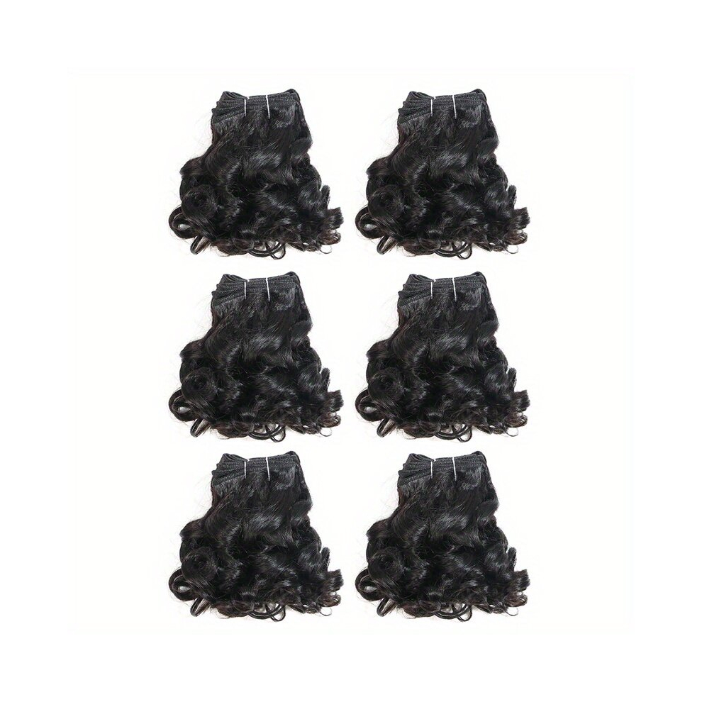 Unisex Multicoloured 6 Pcs Lot Curly Wavy Human Hair Bundles Brazilian Human Hair Weave Bundles Curly Hair Extensions