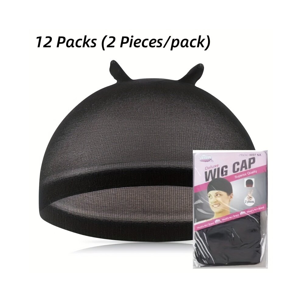 Unisex Black 24 Pcs Wig Cap Stretchy Nylon Wig Caps For Women Lace Front Wig Soft Stretchy Nylon Wig Caps