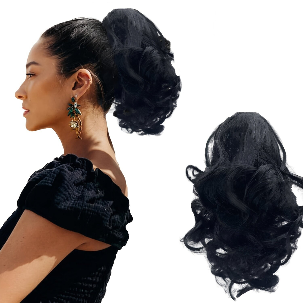 Unisex Multicoloured Claw Ponytail Short Curly Wavy Ponytail Extensions Synthetic Clip In Hair Extensions Natural Looking For Daily Use