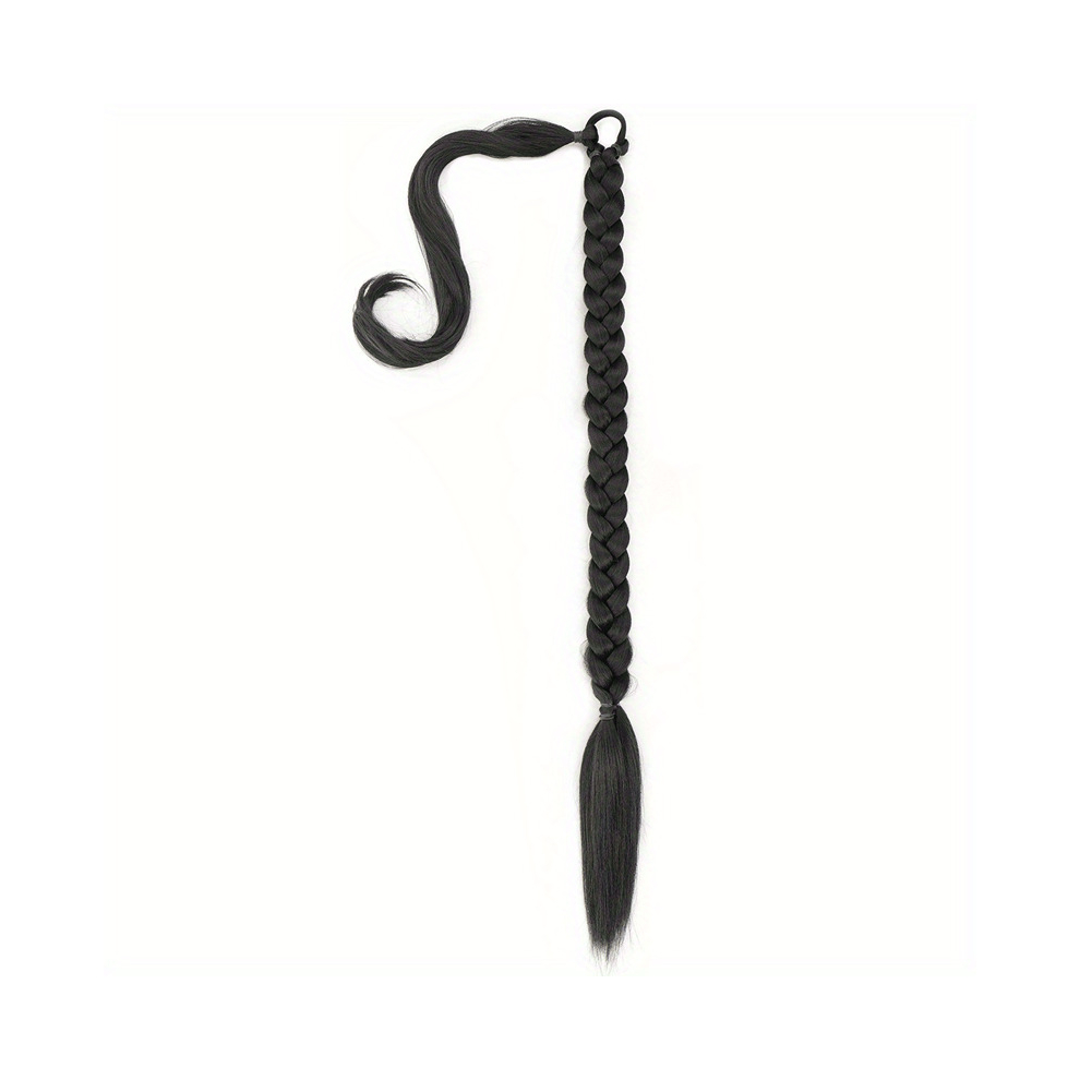 Long Braided Ponytail Hair Extensions With Rubber Band Wrapped Around 81 Long Straight Synthetic Ponytail Haipieces For Women