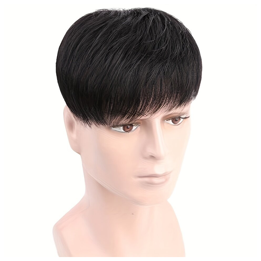 Unisex Black Mens Topper With Hair Bangs Human Hair Clip In Hair Extensions Natural Looking For Daily Use