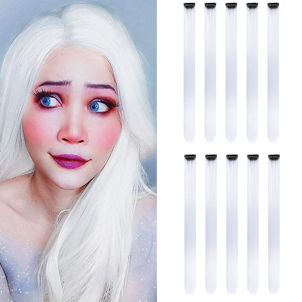 10PCS Colored Hair Extensions Party Highlights Colorful Clip In Hair Extensions 55 Straight Synthetic Hairpieces For Women Girls Halloween Christmas C