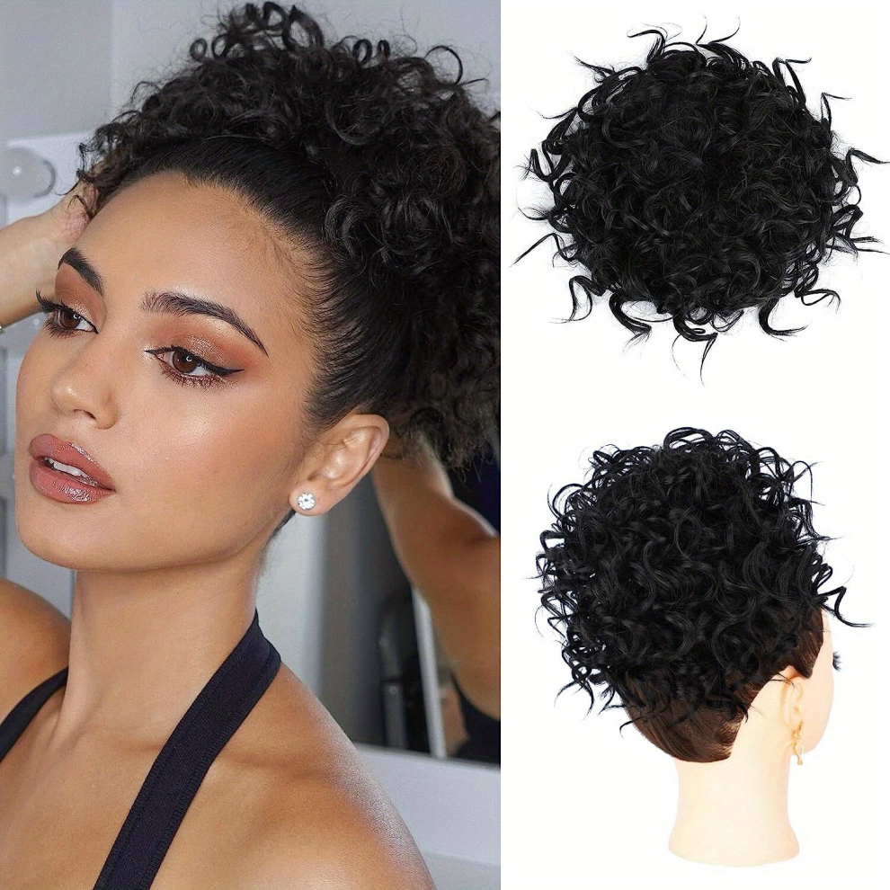 Drawstring Curly Messy Donut Hair Buns Updo Chignon Synthetic Clip In Hair Extensions Natural Looking For Daily Use