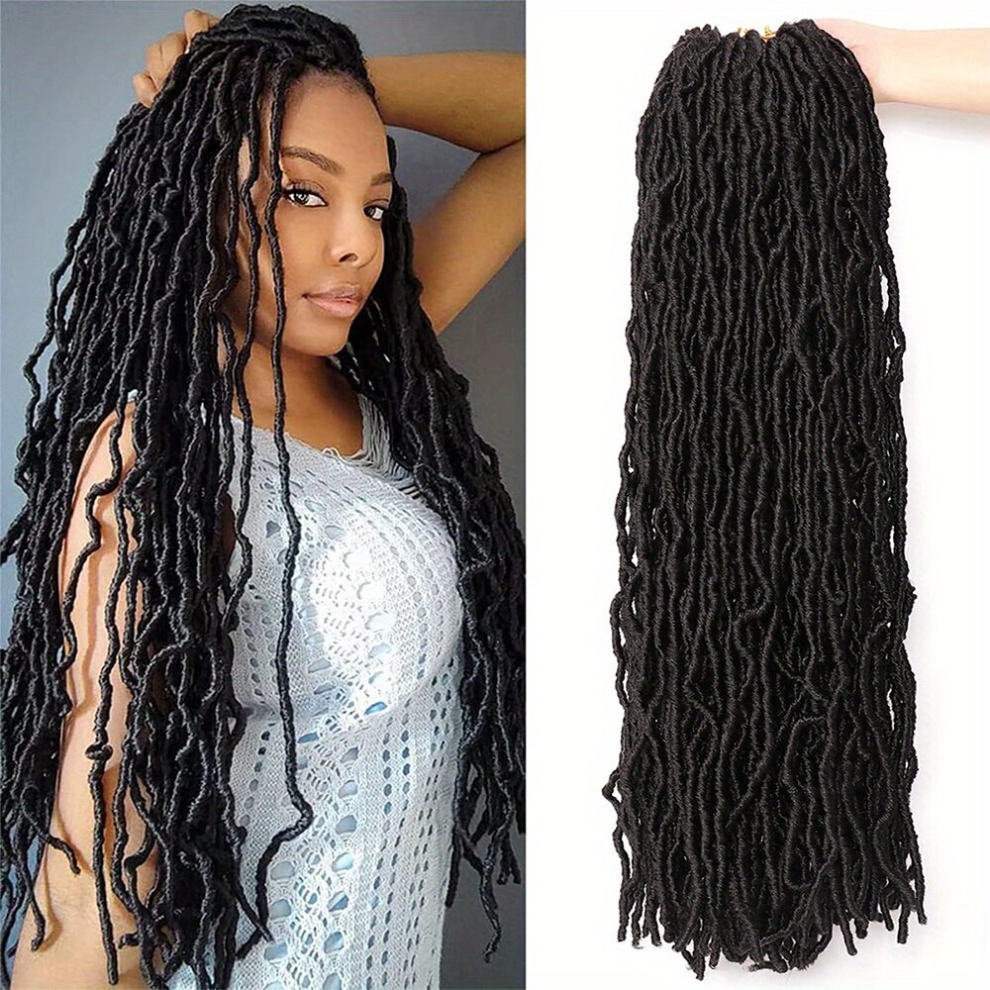 Unisex Black 91 44 Cm Faux Locs Crochet Braids Hair 1 Pack Long Goddess Locs Curly Wavy Soft Locs Braiding Hair For Women Pre Looped Synthetic Afro Roots Braid Col