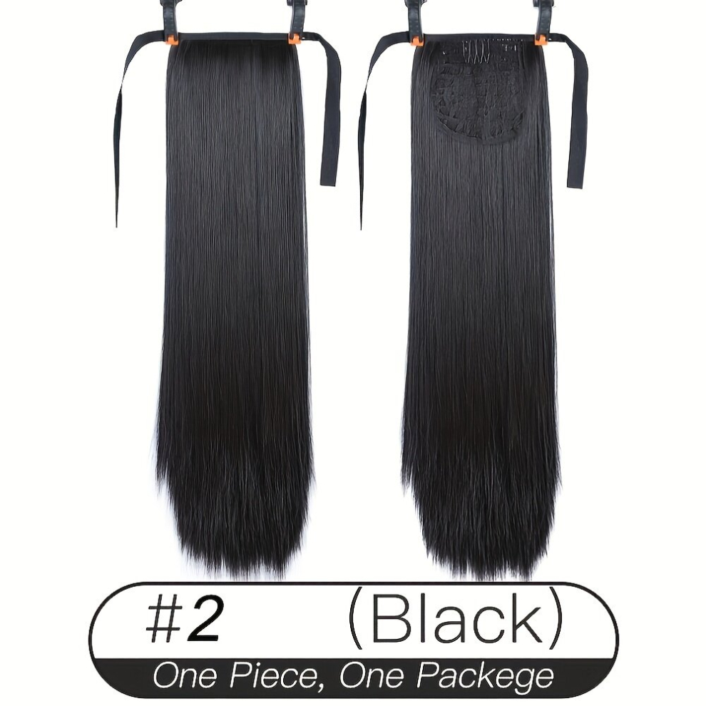 Unisex Black Synthetic Pony Tail Hair Wig Bundle False Hair Tail Hair Ponytail In Straight Clip Hairpiece With Hairpins Extensions For Women