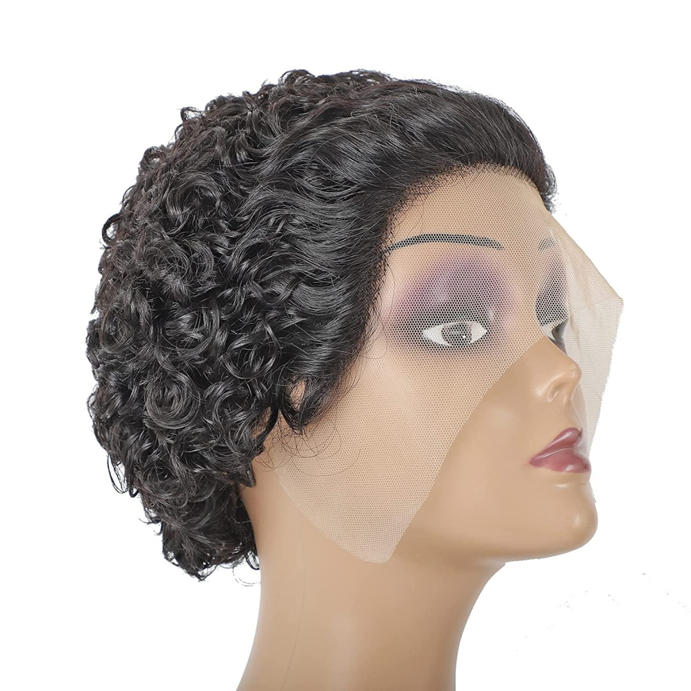 Unisex Multicoloured Pixie Cut Curly Short Bob Lace Front Wig Human Hair Brazilian Virgin Hair With Baby Hair For Women
